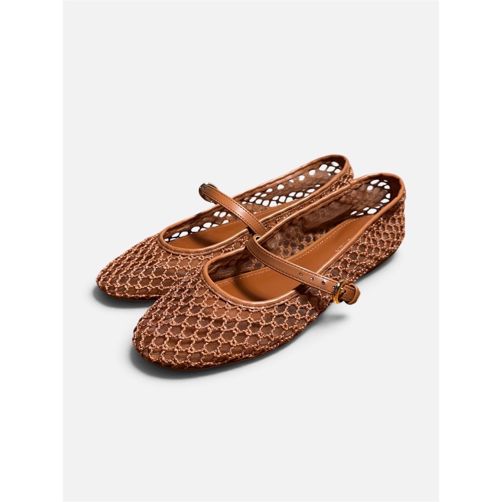 Marc Fisher Tanke Ballet Flats Womens 8 Brown Sheer Mesh Mary Jane MFTANKE-M
